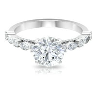 Kerek Moissanite pasziánsz eljegyzési gyűrű oldalsó kövekkel, ezüst, US 5.50