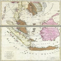24 x36 Galéria poszter, Ottens Térkép Délkelet-Ázsia, Szingapúr, Thaiföld, Malajzia, Szumátra, Borneo