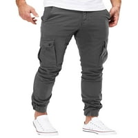 Diconna Férfi Slim Cargo hosszú nadrág, Egyszínű középső derék egyenes láb nadrág Cual munka nadrág zsebekkel