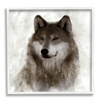 Stupell Industries Woodland Wild Wolf Portré Absztrakt Fir Tree Forest, 24, Design, Carol Robinson