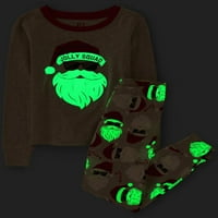 A Gyerekek Place Kids Holiday Glow a sötét Santa hosszú ujjú tetején kocogó nadrággal 2 darabos alvó pizsama szett,