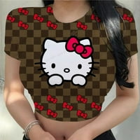 Harajuku ing vicces Y2K Női termés felsők alkalmi Hello Kitty nyomtatás Femme köldök póló O nyak Rövid laza póló nyári