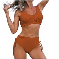 Finelylove fürdőruha női enyhén bélelt kötőfék melltartó stílus Bikini Orange XL