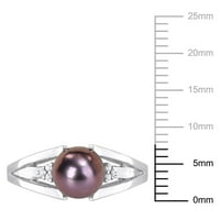 Miabella női fekete tenyésztett édesvízi gyöngy és gyémánt akcentus ezüst osztott szárgyűrű
