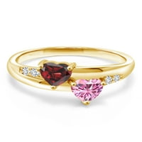 Gem Stone King 18k sárga aranyozott ezüst gyűrű gránát Rózsaszín Moissanite