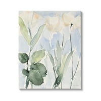 Stupell Industries absztrakt fehér virágok levelek akvarell effektus ecsetvonások festménygaléria csomagolt vászon