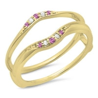 Dazzlingrock Collection 10k kerek rózsaszín zafír & fehér gyémánt női évforduló zenekar őr dupla gyűrű, sárga arany,