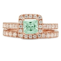 2. ct ragyogó hercegnő vágott szimulált zöld gyémánt 14K Rózsa arany Halo pasziánsz díszítéssel menyasszonyi szett