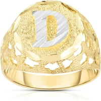 Floreo férfi 10K sárga arany kerek kéttónusú arany A-Z kezdeti gyűrű, méretek - 11