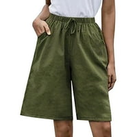 Molett pamut vászon Bermuda rövidnadrág a womenElastic Derék zsinóros nadrág kényelmes nyári Rövid nadrág zseb hadsereg