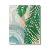 Stupell Industries trópusi pálmafa levelek közeli kavargómintás festménygaléria csomagolt vászon nyomtatott fali művészet,