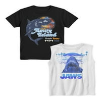 Jaws Boys rövid ujjú grafikus póló és izomtartály teteje, 2-csomag, méretek XS-XXL