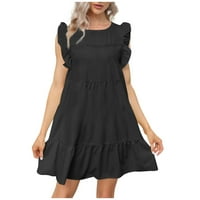 Susanny Flowy nyári ruha Női ívelt kulcslyuk vissza a vonal Rakott Molett nap ruhák ujjatlan Smocked Mini ruhák Fekete