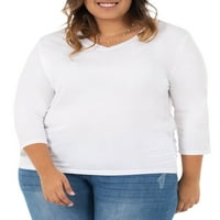Női plusz méretű hüvely Shirred oldalsó V-nyakú póló