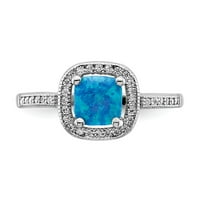 Ezüst ródium bevonatú Princess Square Blue létrehozott opál CZ gyűrű mérete: 7; felnőtteknek és tizenéveseknek; nőknek