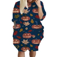 Enjiwell Női Halloween Pamut Laza nyomtatott pulóver Mini ruha, S-5XL