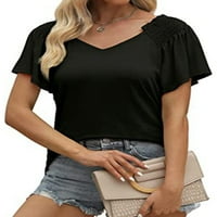 Glonme női nyári felsők Off váll póló Rövid ujjú póló nyaralás kényelmes póló puha V nyakú pulóver Fekete XL