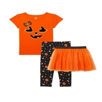 A kisgyermek lány Halloween rövid ujjú teteje, a tutu szoknya és a lábbeli ruhák megünneplésének módja