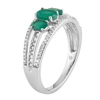 10K White Gold Smaragd & Carat T.W. Gyémánt háromköves gyűrű