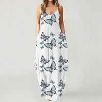 Yubnlvae ruhák női nyári O-nyakú virág nyomtatás Ujjatlan Molett pulóver hosszú ruhák-Fehér L