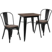 Flash bútorok 23.5 négyzet alakú fekete fém asztal szett fa tetejű és Stack székekkel