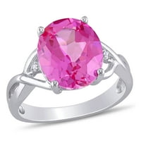 Miabella női 7- Carat T.G.W. Ovális-vágás rózsaszín zafír és kerek vágott gyémánt akcentus ezüst keresztező gyűrű