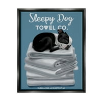 Stupell Industries Sleepy Dog Törölköző Co. Imádnivaló Boston Terrier fürdőszoba Jet fekete keretes úszó vászon, 16x20
