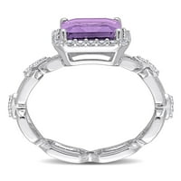 Miabella női 3- Carat T.G.W. Octagon-vágott ametiszt és kerek vágott fehér topaz sterling ezüst halo link gyűrű