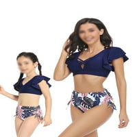 Niuer Anya Lányok szülő-gyermek fürdőruha fodros úszni Bikini készlet két csipke fel család megfelelő fürdőruha Ujjatlan