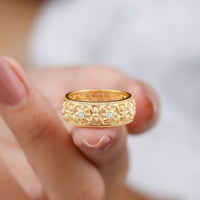 Természet ihlette virágos zenekar gyűrű gyémánt, 14K sárga arany, US 12.50