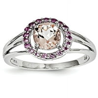 Primal ezüst ezüst ródium Morganit és rózsaszín zafír ovális gyűrű