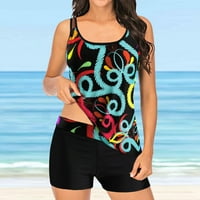 Plusz Méretű Fürdőruha Női Nők Slim Cross Sport Melltartó Vintage Nyomtatott Strand Beachwear Úszni Tankini Készlet