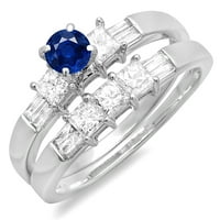 Dazzlingrock Collection 14k Kék zafír és fehér gyémánt női menyasszonyi eljegyzési gyűrű szett, fehér arany, Méret