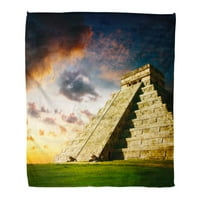 Szuper Puha Dobás Takaró Csoda Chichen Itza Maja Piramis Világ Mexikó Otthoni Dekoratív Flanel Bársony Plüss Takaró
