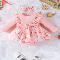 Baba lányok karácsonyi ruhák Hosszú ujjú rajzfilm nyomtatás Romper ruha fejpánt készlet újszülött ruhák