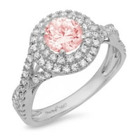1.3 ct kerek vágott rózsaszín szimulált gyémánt 18K fehér arany évforduló eljegyzési halo gyűrű mérete 6