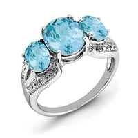 Sterling Ezüst Kék Topáz & Gyémánt Gyűrű. Karátos tömeg-0,05 ct. Gem Wt-5.45 ct