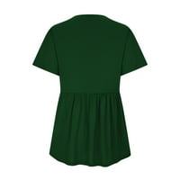 Női Molett méretű Henley pólók V nyak gomb Fel tunika felsők alkalmi rövid ujjú fodros blúz Zöld XXXXXL