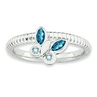 Egymásra rakható kifejezések sterling ezüst világos kék és égkék topaz pillangó gyűrű