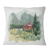 Designart akvarell ház Aad hegység - Tájnyomtatott dobás párna - 12x20