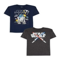 A Star Wars Boys R2D & Lightbard grafikus póló, 2-Pack, Méret 4-18