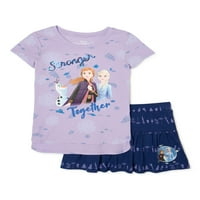 Disney fagyasztott lányok grafikus felső és logó robogó, 2 darabos ruhakészlet, méret 4-16