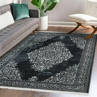 Ottomanson gép mosható pamut lapos fúró szőnyeg a nappali számára, 5 '7', fekete medál