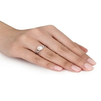 Miabella női tenyésztett édesvízi gyöngy és gyémánt akcentus 10 kt fehér arany osztott gyöngy gyűrű