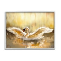 Stupell Industries Swan Wings Napfényes Vadon Élő Állatok Tó Állatok & Rovarok Festés Szürke Keretes Művészet Nyomtatás