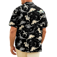 Fraigo Férfi Rövid ujjú Hawaii ing dinoszaurusz nyomtatás trópusi alkalmi gomb le Aloha ing fiúknak-Fekete-Méretek