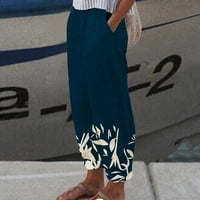 Airpow Clearance női nyári alkalmi laza lélegző Divat zseb nyomtatás nadrág nadrág Navy M