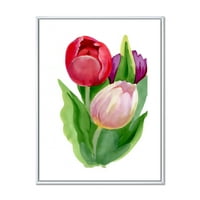 Designart 'Gyönyörű tulipán virágok piros és rózsaszín' hagyományos keretes vászon fali művészet