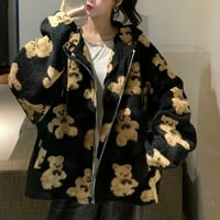 Cotonie Zip Up polár kapucnis női aranyos nyírt Sherpa kabát ruházat felsőruházat kabát Fekete, XL