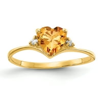 Primal arany karátos sárga arany szív citrin és AA gyémánt gyűrű